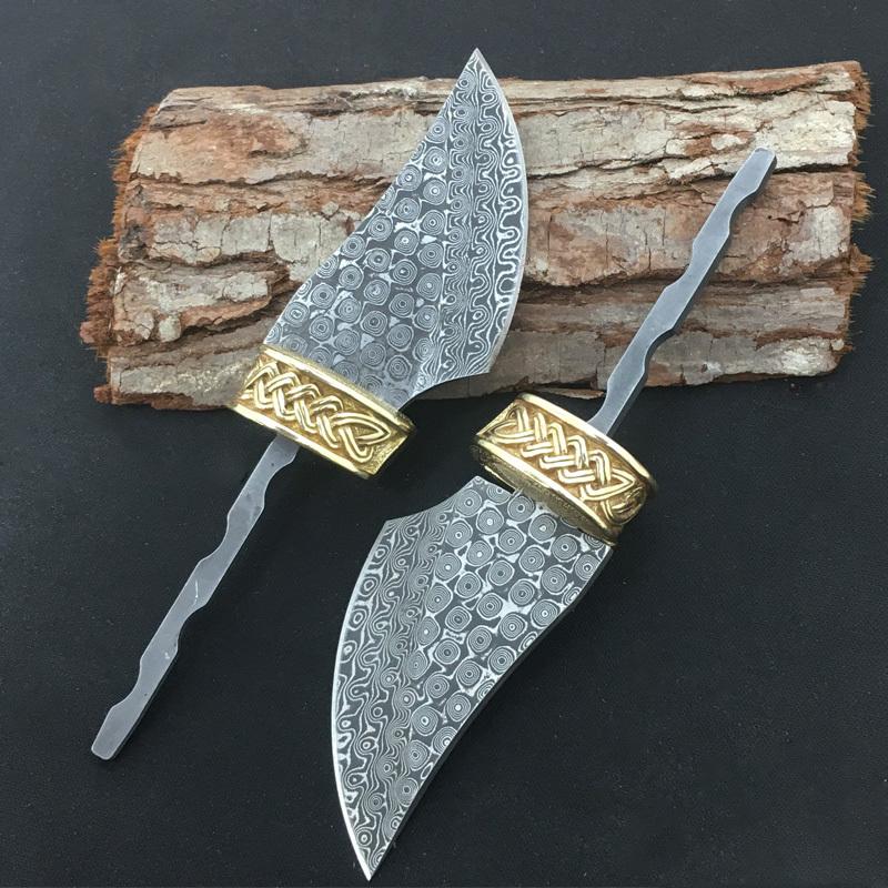 Damaststahl Klingenrohlinge für Teemesser mit feststehender Klinge - Haushalts-DIY-Messerrohlinge für die Küche, Gerade Messer und DIY-Messerbau-Set