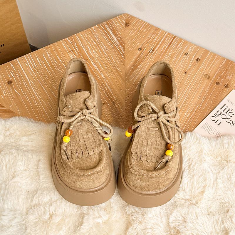 Retro loafers women's 2025 new autumn explosion Internet celebrity versatile platform muffin single shoes British style small leather shoes