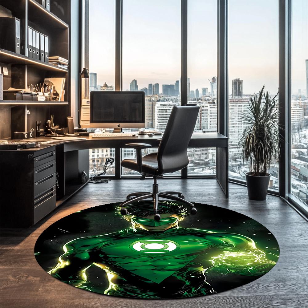 Green Lantern Printed Round Rug Carpet Chair Rug Area Rug Entryway Doormats,for Office Chair Living Room Bedroom Kitchen Room.