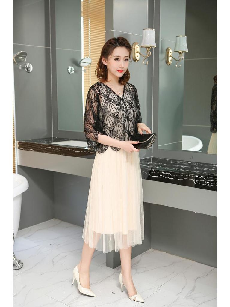 Trendy European & American Mid-Sleeve Sequin Beaded Shawl Jacket for Women