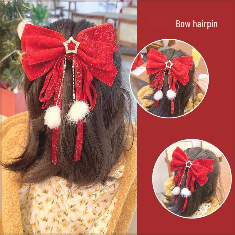 Red New Year Hanfu Hair Clips for Girls - Chinese Style Floral Headwear
