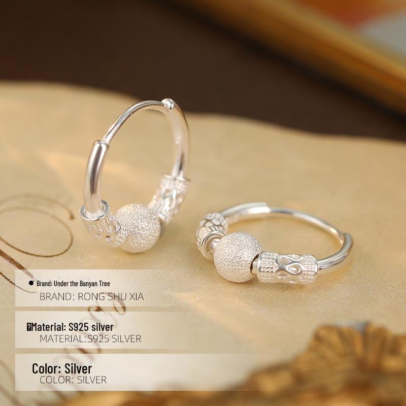 Banyan Tree S925 Silver Ruyi Transfer Bead Earrings - Women's Retro Fashion Niche Silver Earrings