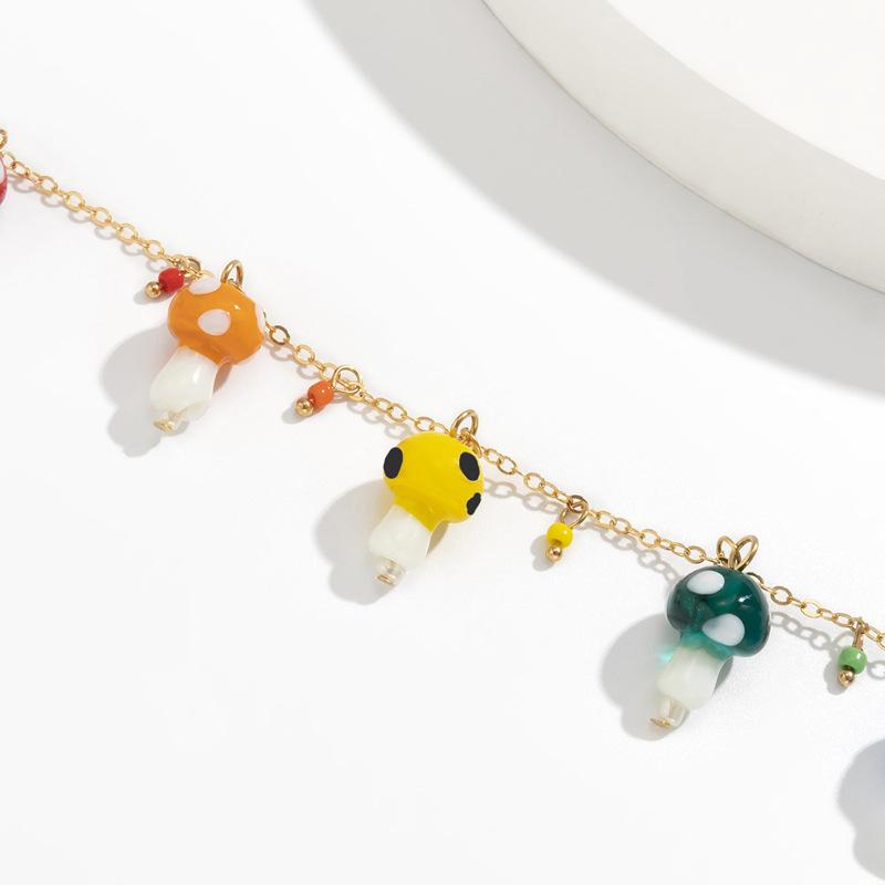 Sweet And Simple Colored Small Mushroom Pendant Necklace Female, Trendy Hip-Hop Metal Thin Chain Necklace