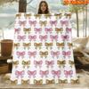 1pc 2D Flat Printing Spring & Summer New Arrival Hand-Painted Style Pink and Golden Bow Themed Digital Print Blanket, Throw Blanket, Soft and Comforta