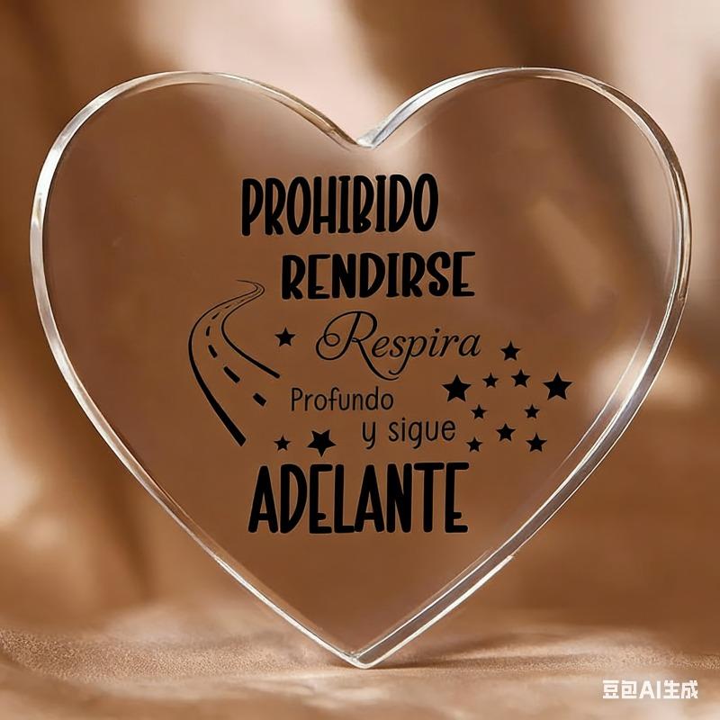 

2D Flat Heart-Shaped Acrylic Motivational Desktop Decoration, Prohibido Rendirse, Respira Profundo Y Sigue Adelante Spanish Quote, Suitable for Wall 10.9*10.4cm