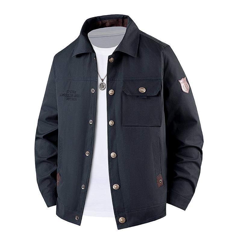 Sports Workwear, Casual Men s Jacket, Washed and Durable Top, Loose Multi Pocket Lapel Jacket L темно-синий