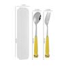 Cute Cartoon Travel Tableware with Case Portable Utensils Cutlery Set Reusable Flatware Silverware Include Fork Spoon with Case