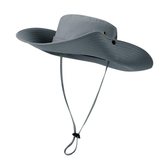 Men Fisherman Hat Flat Top Wide Brim Breathable Sun Hat Adjustable Windproof Drawstring Sun Protection Hat