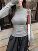Pleated Slim Fit Long-Sleeve Turtleneck Top for Autumn and Winter