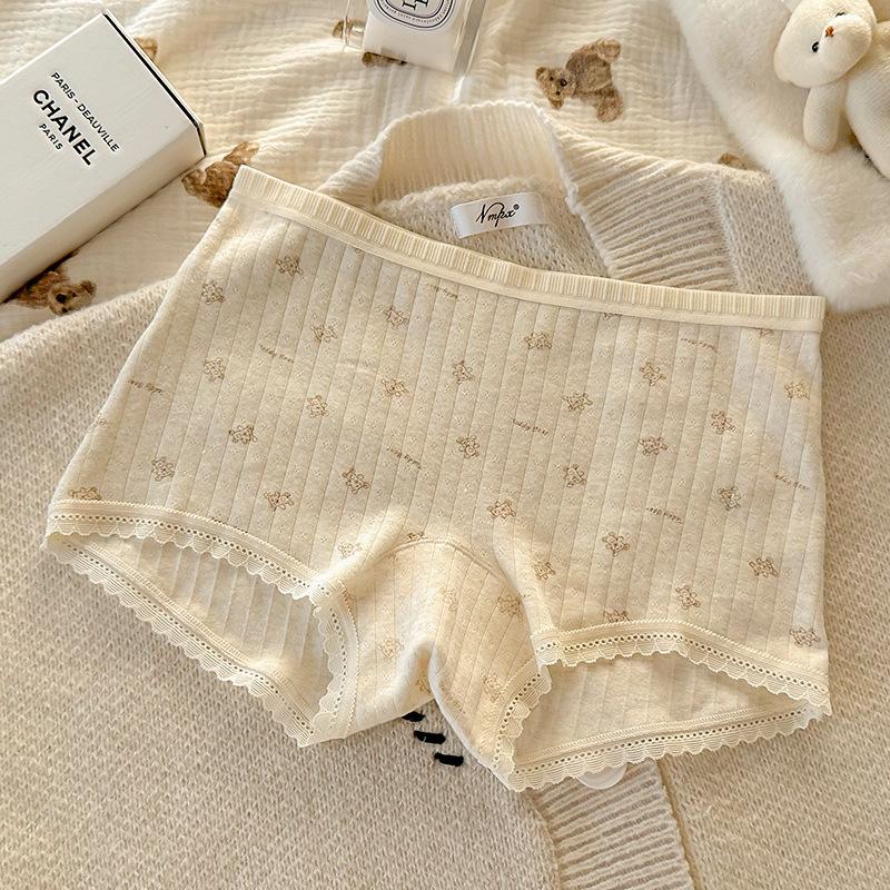 Women's Summer Thin Floral Pure Cotton Crotch Two In One Flat Angle Safety Underwear