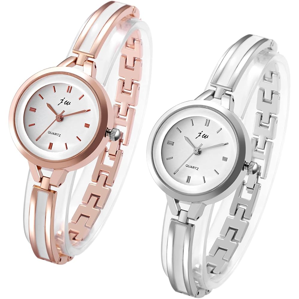 Ladies Simple Analog Display Waterproof Watch Set with Bangle Rose Gold Silver