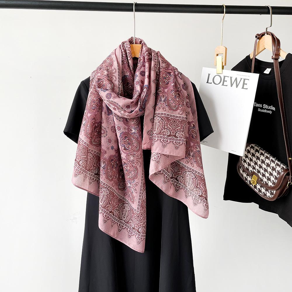 New cotton and linen scarf women's autumn high-end silk scarf soft cashew print angora red shawl headscarf