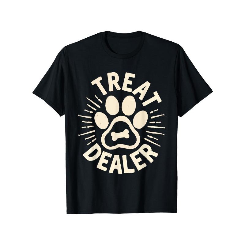 Europäische Größen Treat Dealer Pfotenabdruck Grafik T-Shirt - Rundhals, Kurze Ärmel, Lässige Passform - Ideal für Halloween, Thanksgiving