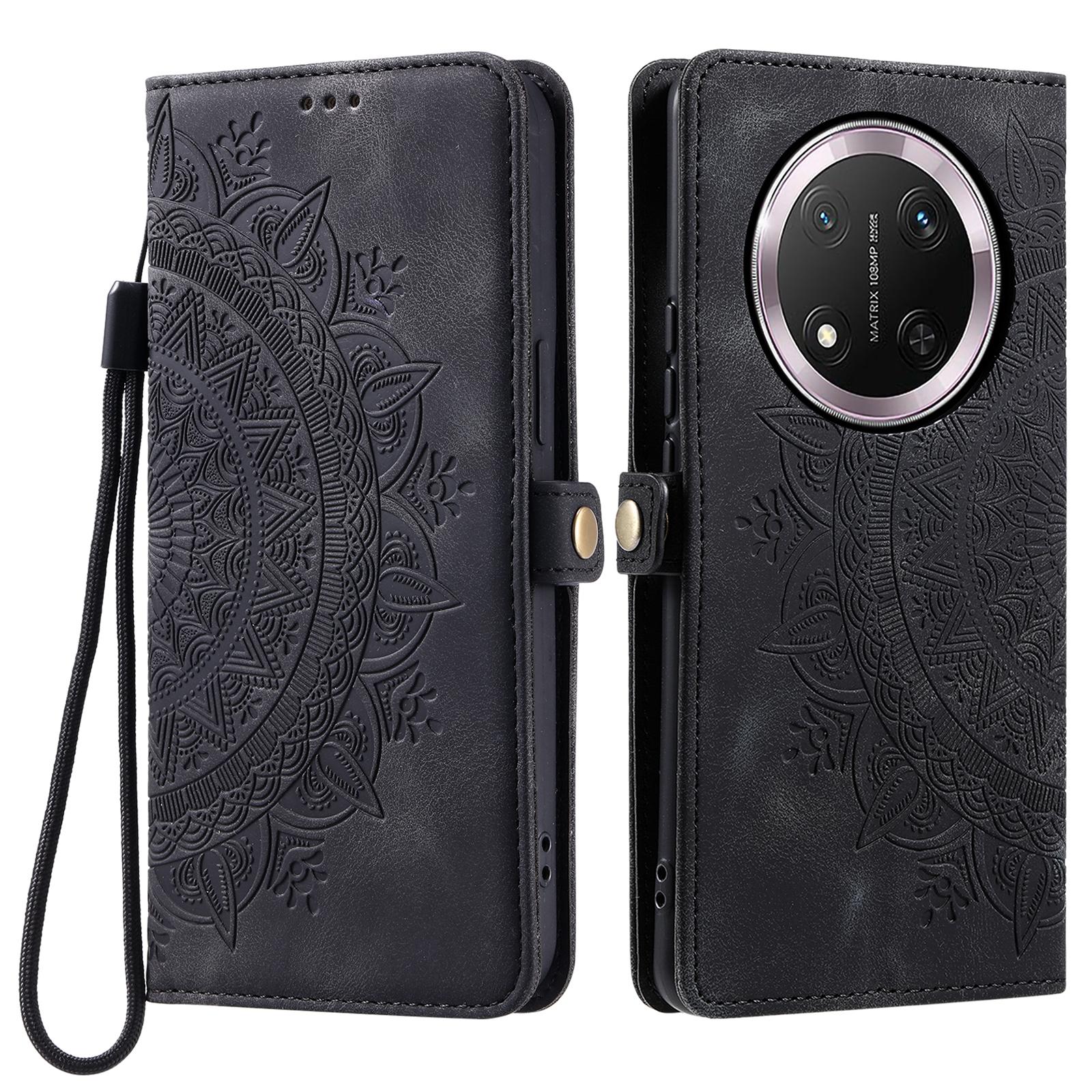 

Стиль 016 Чехол для Honor Magic7 Lite 5G/X9c 5G/X60 Pro 5G, кожаный чехол-кошелек с тисненым тотемом, приятный на ощупь Black