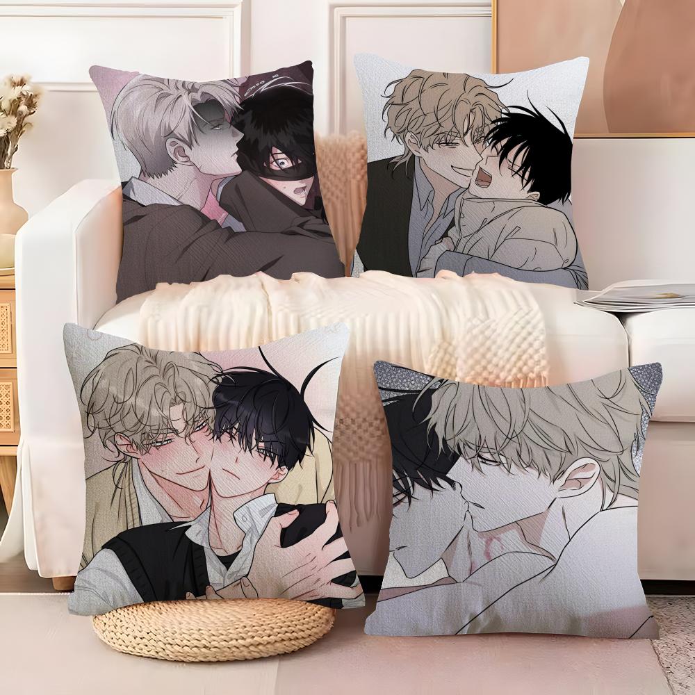 Anime Boys' love Pillow Case Anti-dustmite Pillow Invisible zipper silky short plush Sofa cushion cover