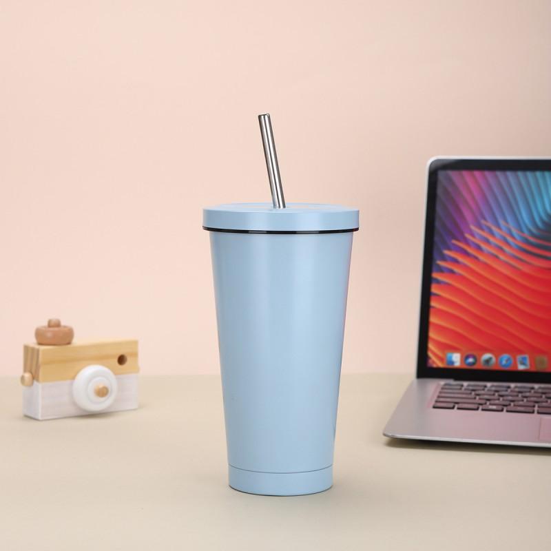 Stainless Steel Vacuum Insulated Travel Mug With Straw Lid Double Wall Coffee Cup Car Office Outdoor Use