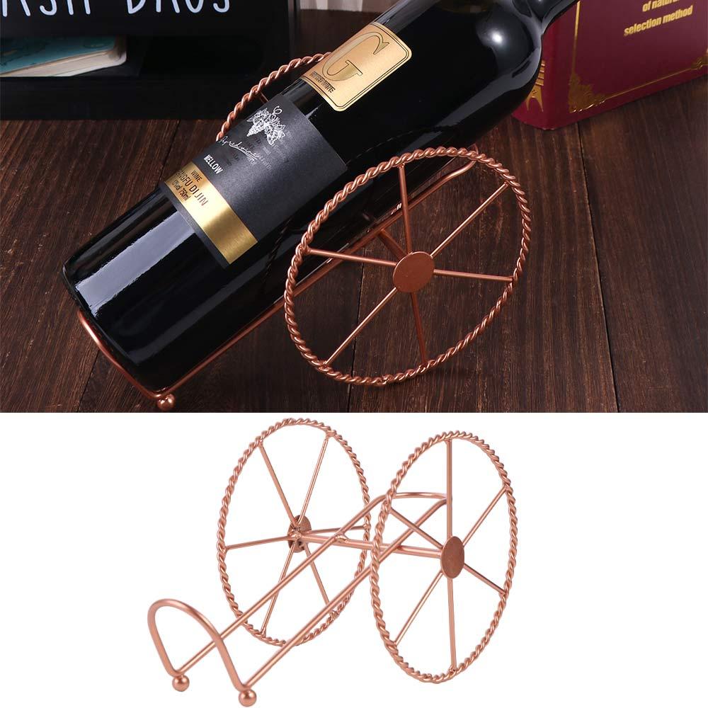 Iron Wheels Design Wine Holder Rose Gold Wine Bottles Stand Creative Red Wine Rack  Kitchen