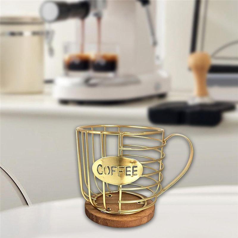 Coffee Pod Holder Coffee Pod Basket Wire Coffee Pod Storage Wooden Base Organizer For Kitchen Family Countertop Pod