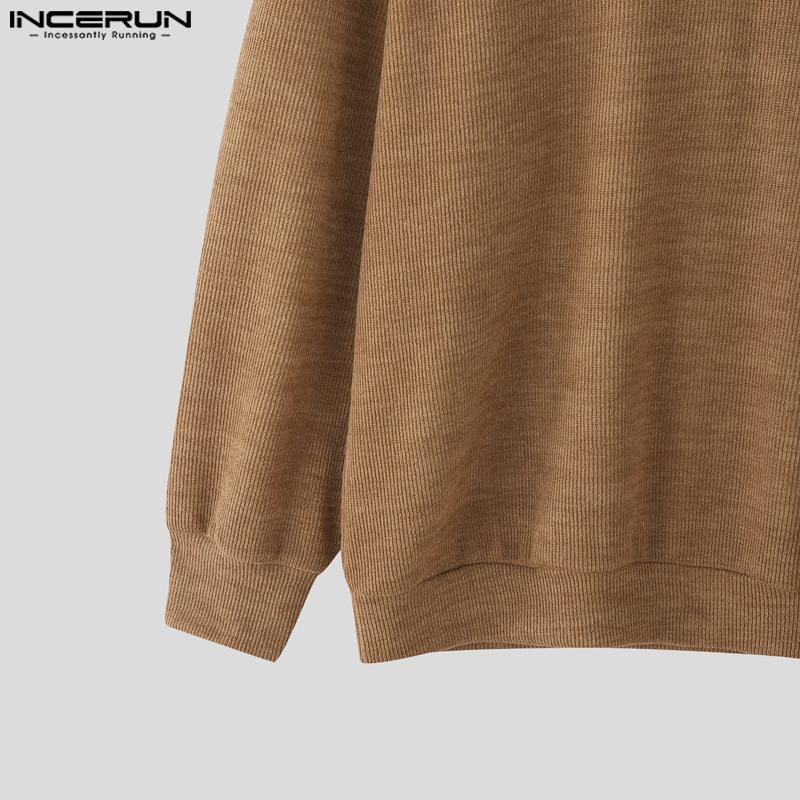 INCERUN Men V Neck Long Sleeve Texture Knitted Casual Pullover Tops