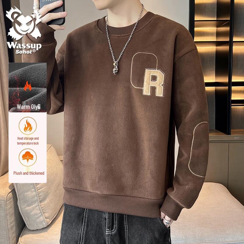 

Wassup Sohot Men s Heavyweight Fleece Crewneck Sweatshirt with Letter Embroidery L