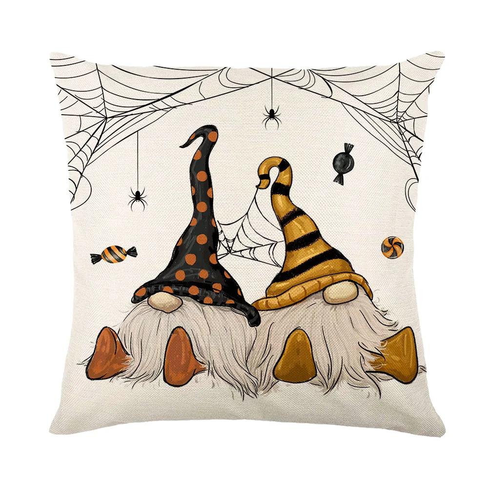 Happy Halloween Home Sofa Decoration Pillows Cushion Cover 18x18 Inches Linen Pillow Cover Halloween Pillowcase Festive Supplies