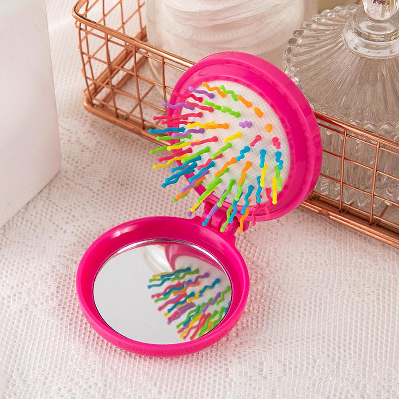 Kleiner Haarkamm mit Klappspiegel, Reisen, tragbarer Massage-Klappkamm für Frauen und Mädchen, Haarbürste mit Spiegel, Styling-Werkzeuge