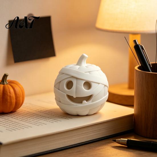 Hand Painted Ghost Ornament 3D Printed Halloween Mummy Figurine, Blank DIY Paintable Bandage Pumpkin Statue, Creative Holiday Gift Mini Desktop