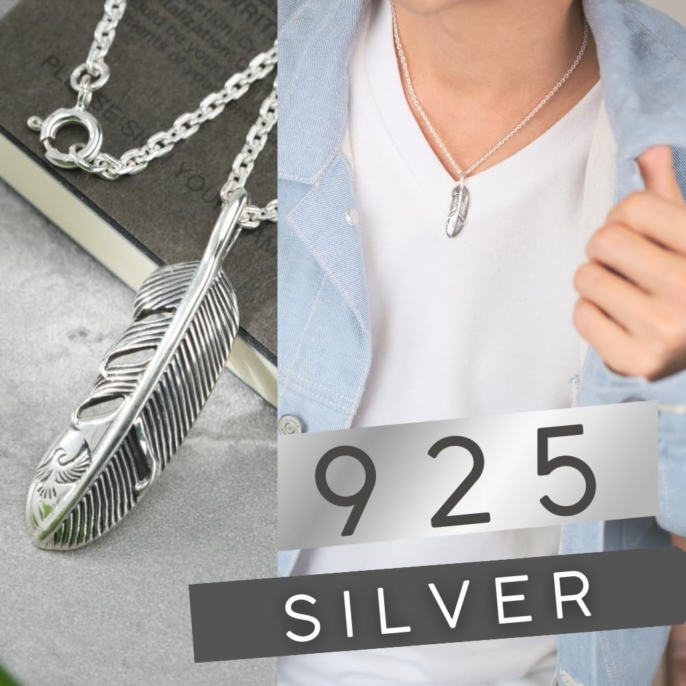 Silver Sv925 Necklace Feather Eagle Feather Bird Necklace Small Silver Pendant Azuki Chain 45cm [EPIC BOLEN] Men's