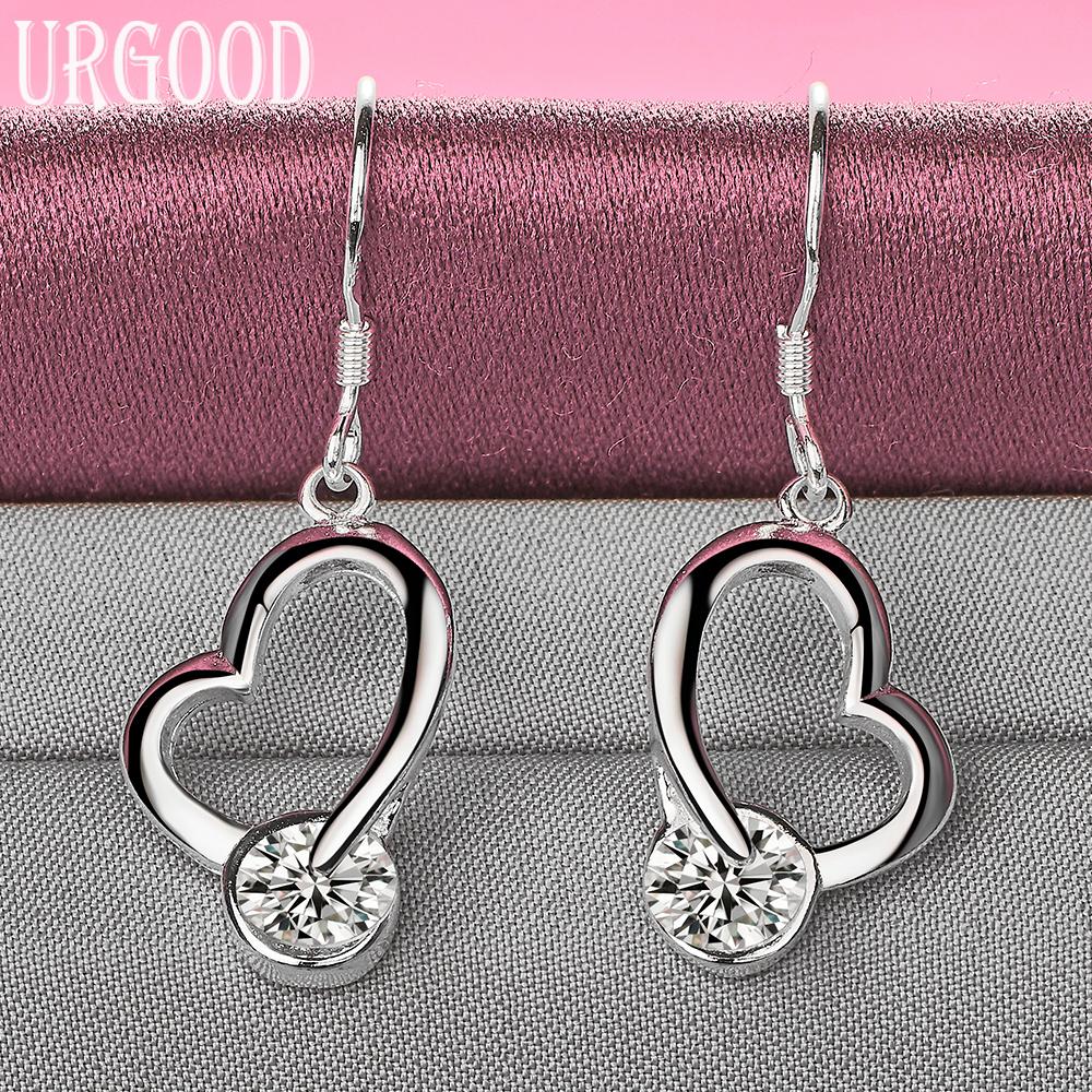 925 Sterling Silver AAA Zircon Heart Earrings Wedding Jewelry