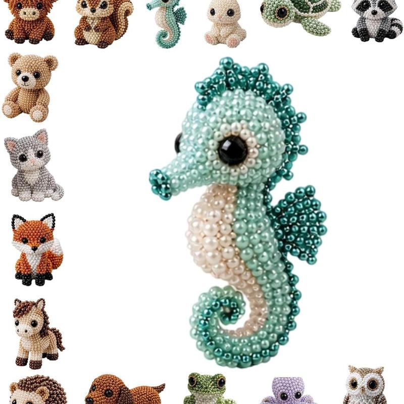 Cute Diy Handmade Colorful Beaded Animal Figurines Material Kit Perfect For Home Desktop Decor Ideal Gifts For Craft Lovers