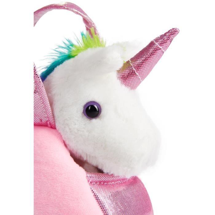 BRUBAKER Regenbogen-Plüsch-Einhorn in einer Handtasche - 20 cm - Plüschtier in einer Tasche - Rosa