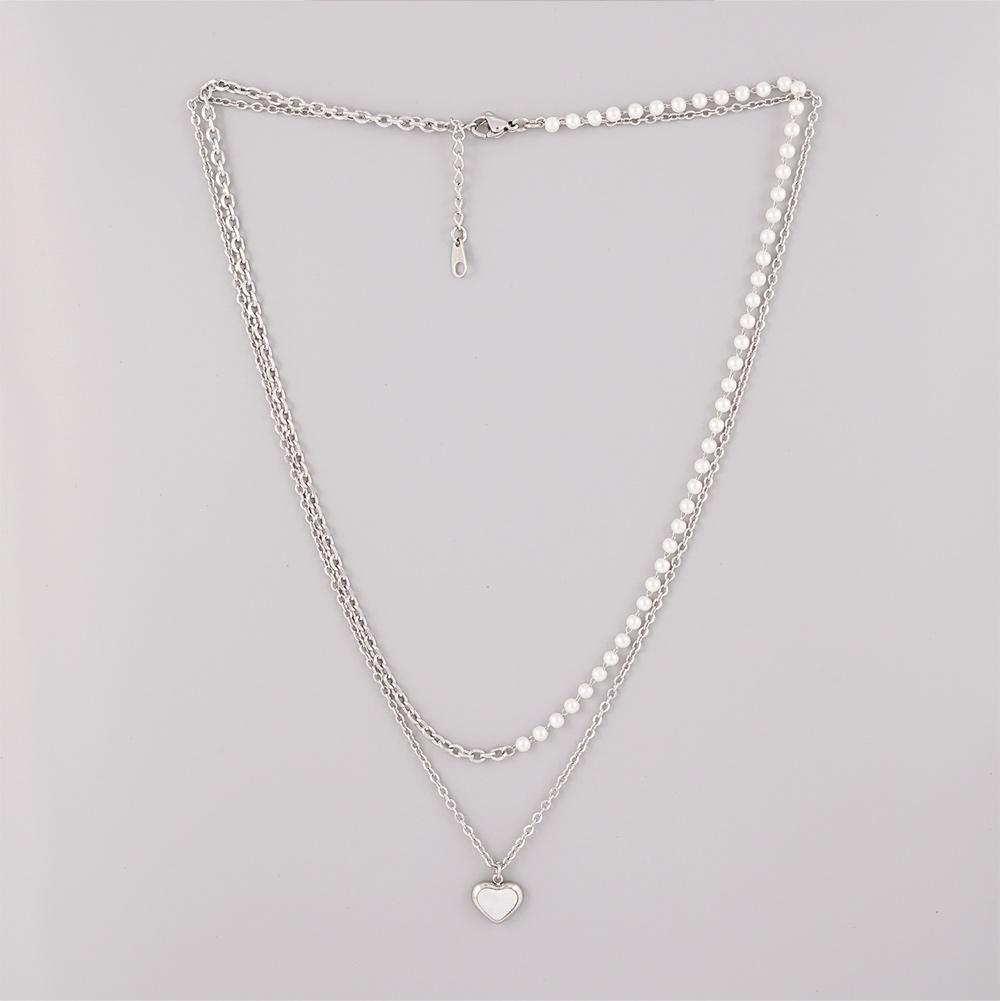 Jbans Classic Double Layered Pearl Mix Heart Pendant Necklace (C2301-An726_Sv)