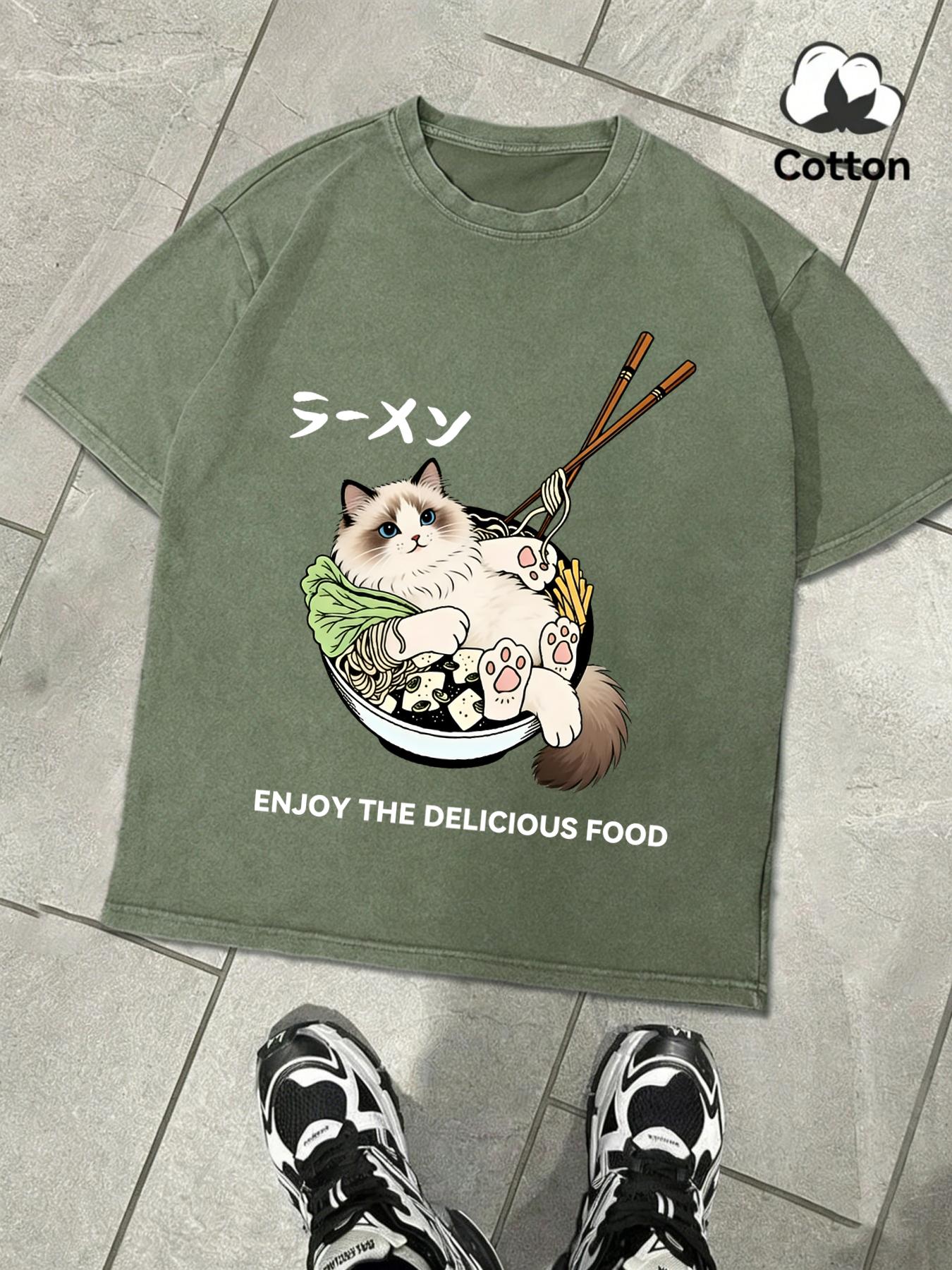 

Cat Lying Down After Eating Too Much Print Washed TShirt Mans Summer Tee Cotton Comfortable Top Unisex Multicolor Soft Clothing S
