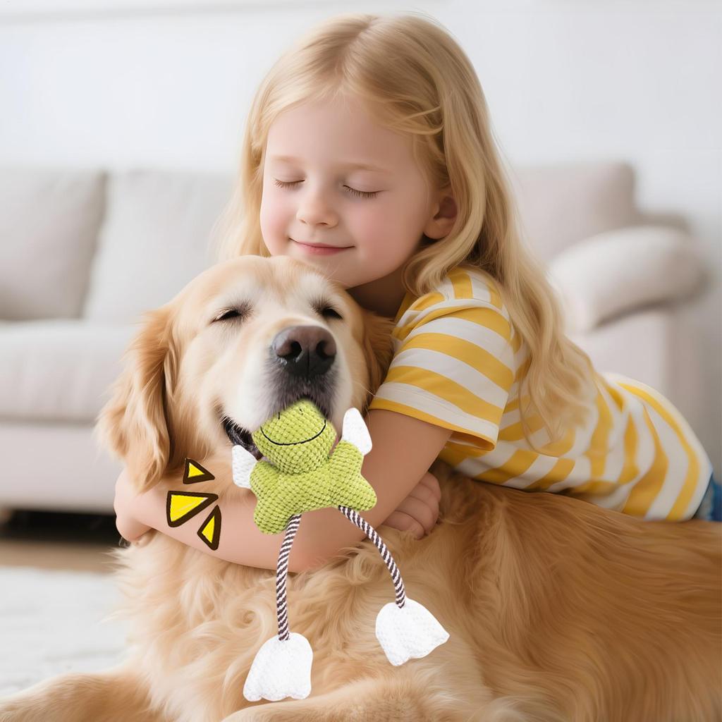 Plush Dog Toy Frog Shape Plush With Cotton Rope Squeaky Plush Dog Toys For Breed Puppy Teething Chewing Teeth Cleaning Keep Them