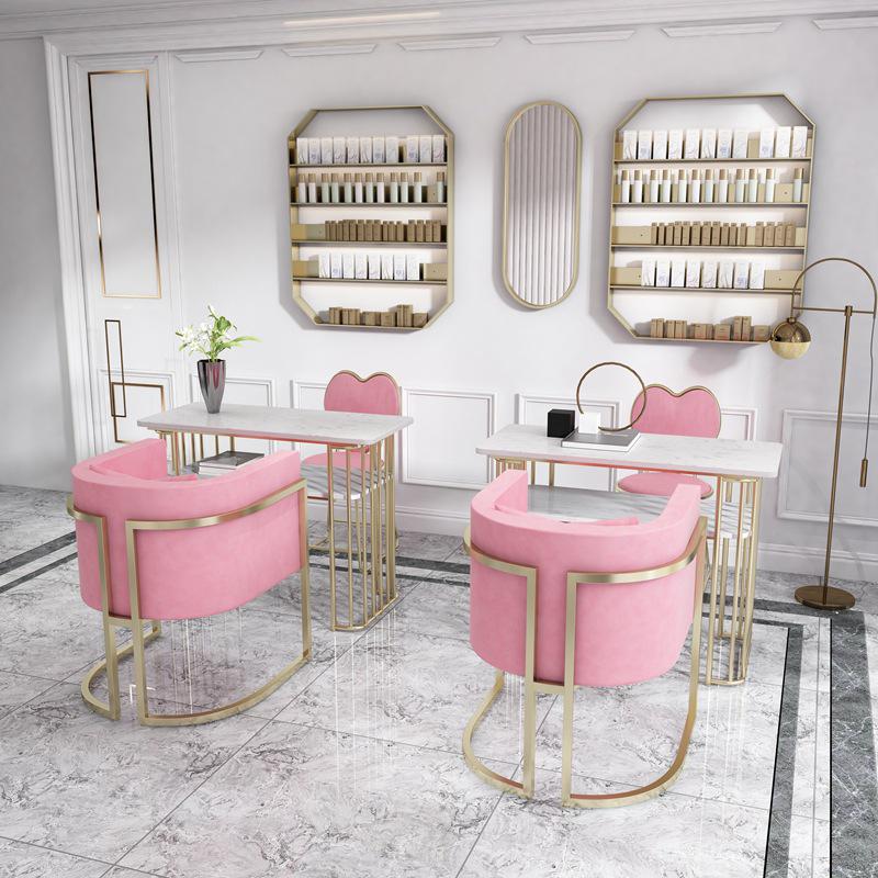 Nordic Double Layer Marble Manicure Table & Chair Set: Elegant, Space-Saving Station for Single & Double Manicures.