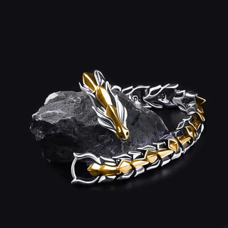 Vintage Personality Dragon Head Stainless Steel Chain Bracelet for Men Women Punk Style Dragon Bone Bangle Hip Hop Rock Jewelry