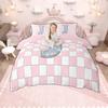 Homewish Monogrammed Duvet Cover Set for Kids, Pink Buffalo Plaid Bedding Set, Pink Reversible Quilt Cover Set