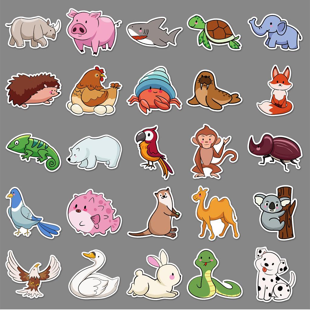 50 Cartoon Animal Graffiti Stickers Cute Hand-drawn Simple Drawing Decorative Water Cup Computer Mobile Phone Case Stickers