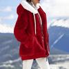 Women's Fashion Fuzzy Color Zippered Pocket Hooded Long Sleeve Loose Warm Jacket