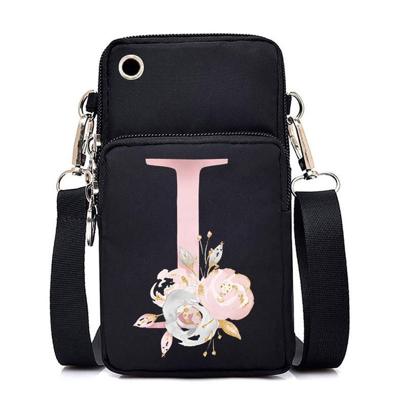 Letter Printing Black Oblique Span Bag Casual Portable Multi-Function Mobile Phone Bag
