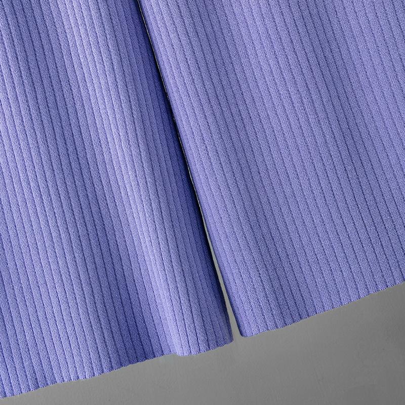 HNXC Women's Polo Collar Puller Short-sleeved Top + Slimming and Versatile Solid-color Wide-leg Long Pants Knitted Fashion Set