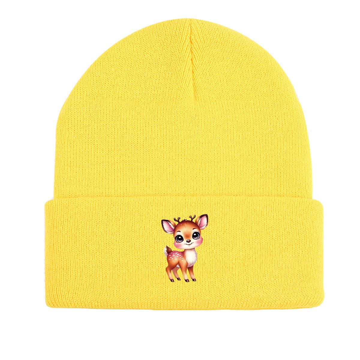

Вязаная шапка с рисунком оленя, шапка-бини, шапки-бини с животными, объемная, эластичная, унисекс, вязаная шапка-бини Gorro as the picture жёлтый
