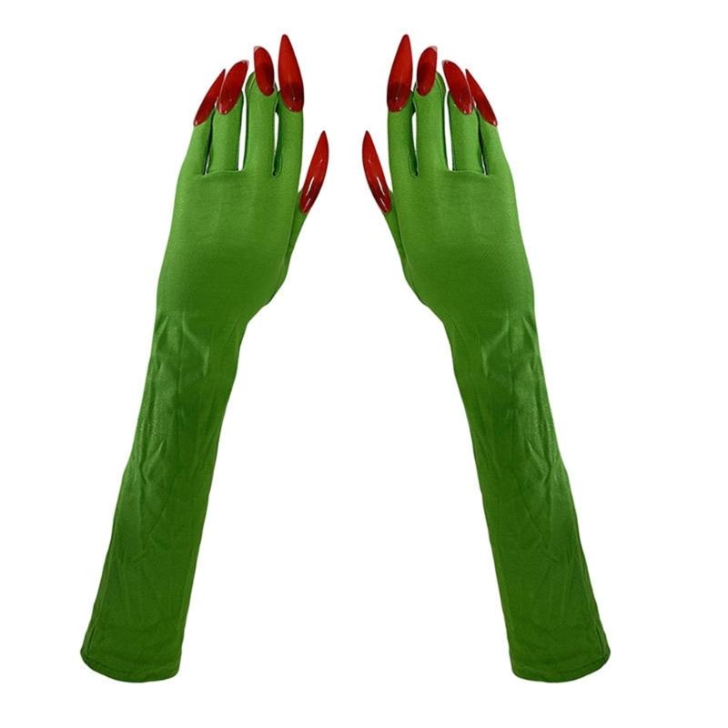 Frightening Green Long Nails Gloves Funny Cosplay Party Long Nails Witch Fingernails Gloves Dress Up