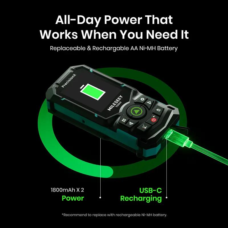 Mileseey S50 Laser Distance Meter 120M Rechargeable Green Laser Tape Measuring With Bluetooth,Powerburst Technology, Laser Mark