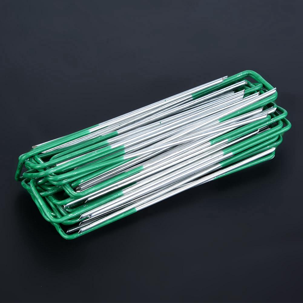 100pcs Half Green Artificial Grass Turf U Pins Metal Galvanised Pegs Staples Weed