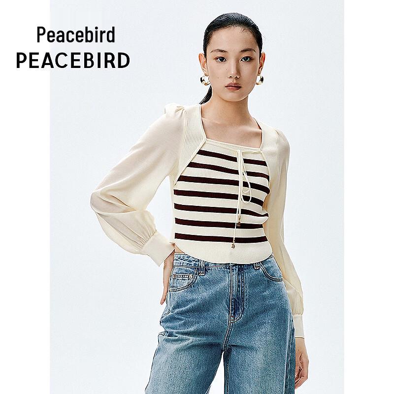 PEACEBIRD Women s Slim Fit Patchwork Knit Top L