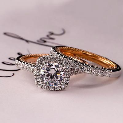 Huitan Sale Wedding Bridal 2PCS/Sets Rings for Women Rose Gold Color Inner Romantic Engagement Proposal Rings for Girlfriend