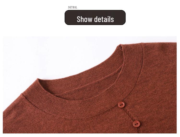 Stylish Plus Size Round Neck Knit Top for Middle-Aged Women - Mid-Sleeve Sweater