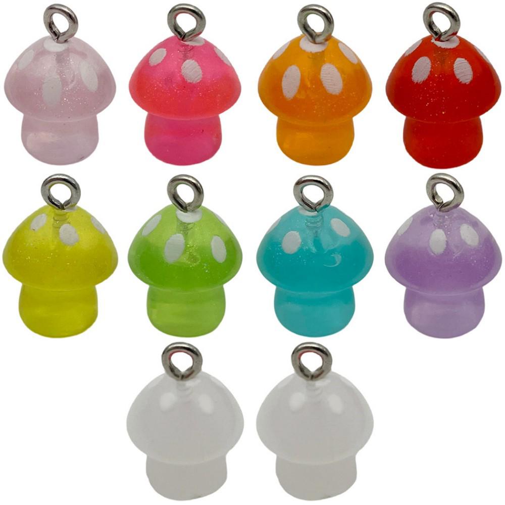 10 Colorful Luminous Resin Mushroom Charms for DIY Jewelry & Accessories