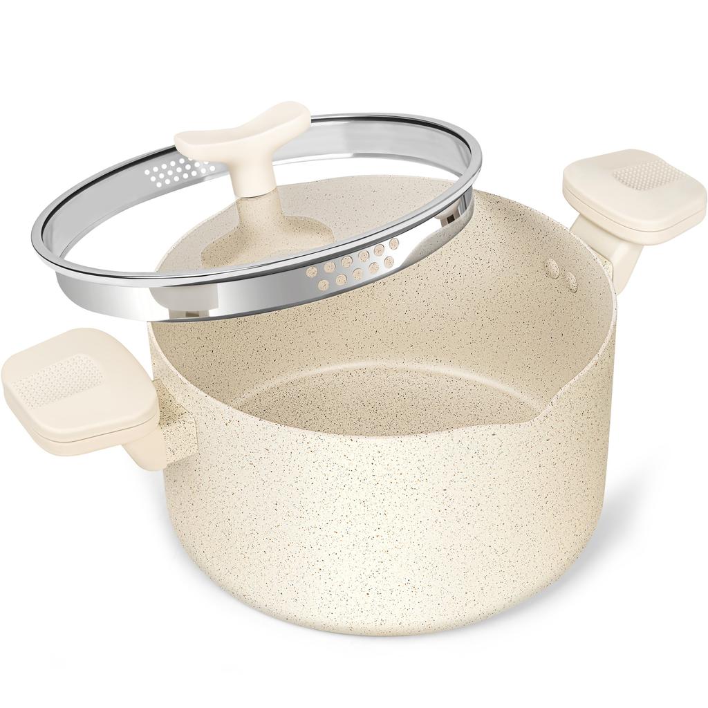 MICHELANGELO 6QT Granite Coating Nonstick Stock Pot with Lid Pasta Pot with Twist and Lock Handles Multipurpose Pot Cookware